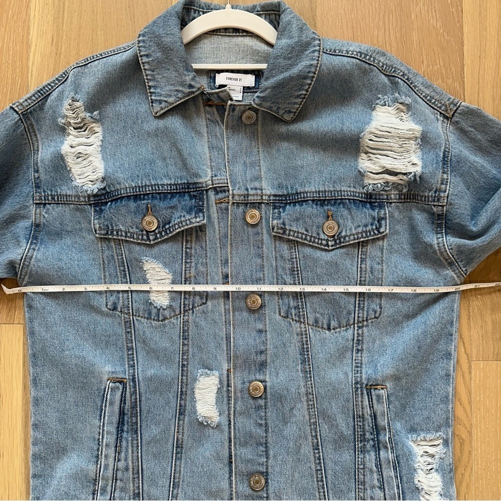Forever 21 Distressed Denim Blue Jean Jacket Small Rodeo Festival Rustic Cowgirl - Picture 8 of 11